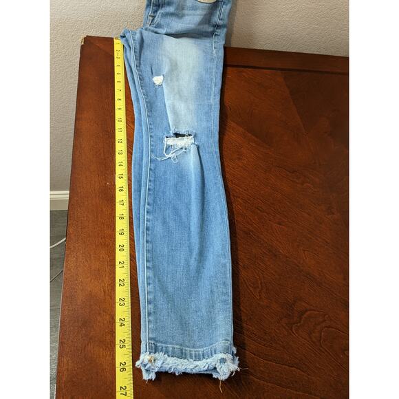Frame Le High Skinny Jeans 27 Blue Distressed Denim Raw Hem Stretchy Mid Rise - Picture 12 of 14